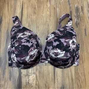 Cacique Black and Purple Floral Bra
